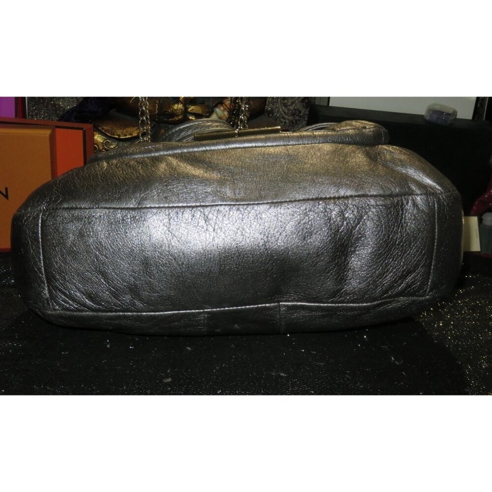 COACH 2011 Kristin Metallic Pewter Leather Front Flap Satchel Hobo Handbag 16814 - Picture 6 of 14